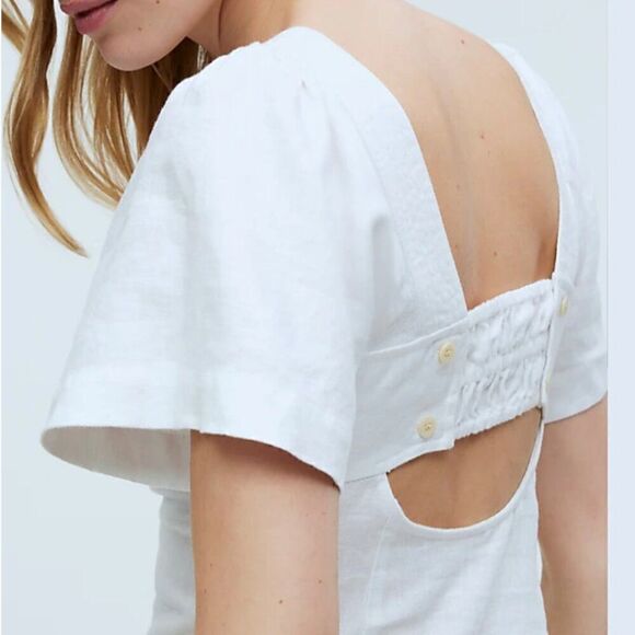 Madewell Square-Neck Mini Dress in 100% Linen in White NWT - Picture 6 of 14